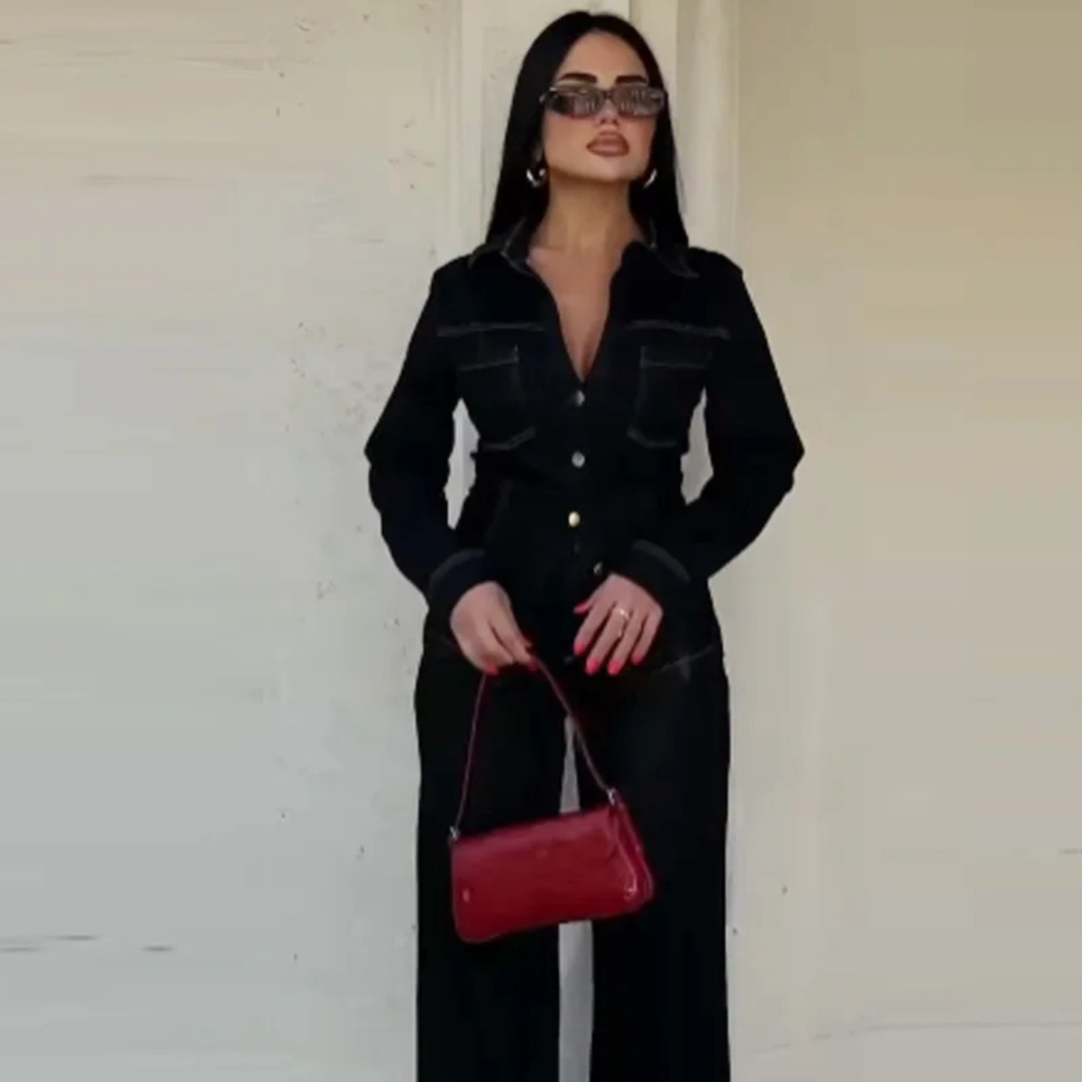 Black Denim Co Ord Set – Button Up Jacket & Wide Leg Jeans