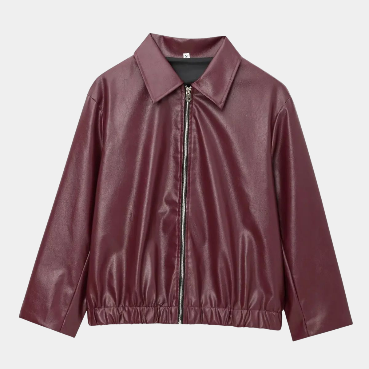 Faux Leather Zip Up Jacket with Elastic
