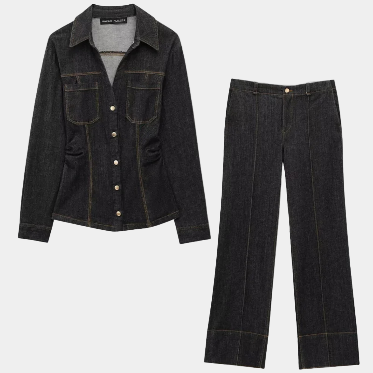 Black Denim Co Ord Set – Button Up Jacket & Wide Leg Jeans