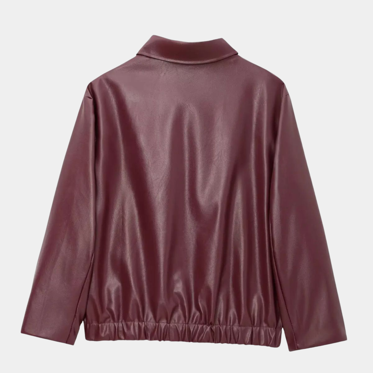 Faux Leather Zip Up Jacket with Elastic