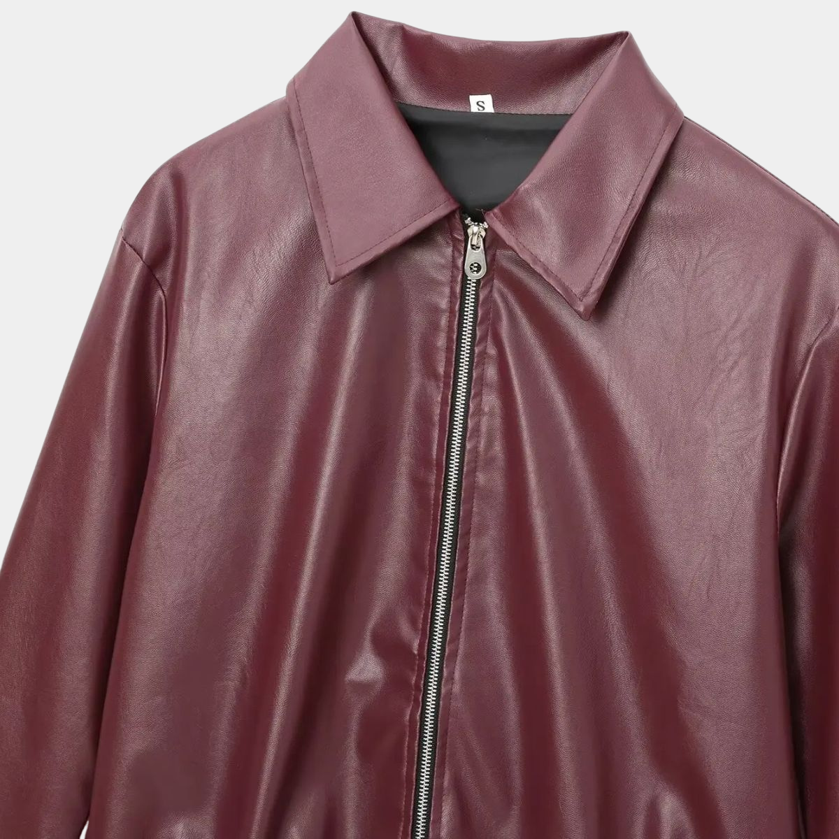 Faux Leather Zip Up Jacket with Elastic