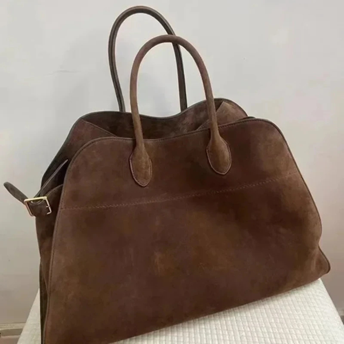 Large Suede Tote Bag – Brown Oversized Shoulder Handbag