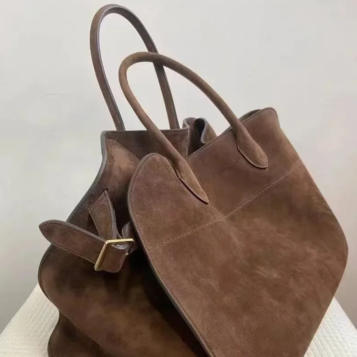 Large Suede Tote Bag – Brown Oversized Shoulder Handbag