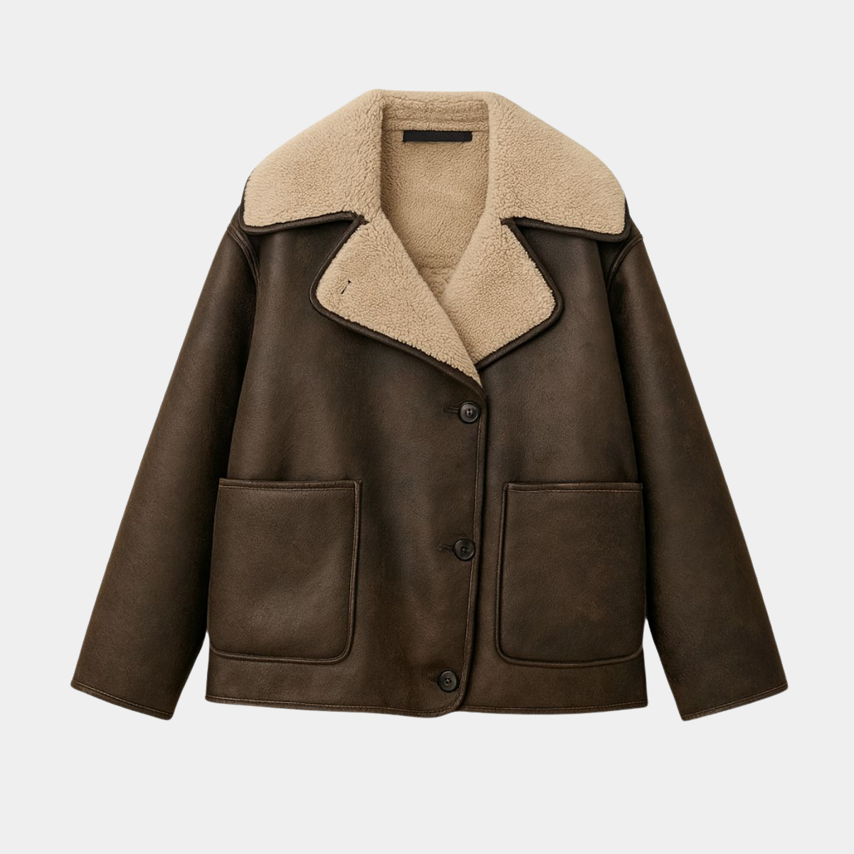 Faux Shearling Leather Jacket – Winter Warm Coat
