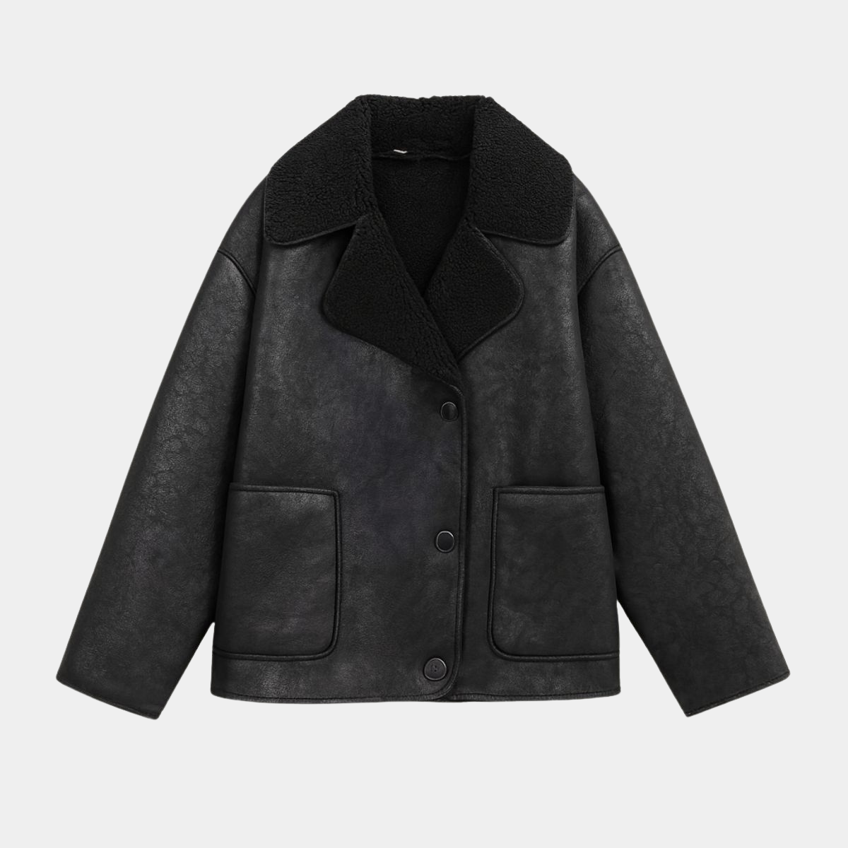 Faux Shearling Leather Jacket – Winter Warm Coat