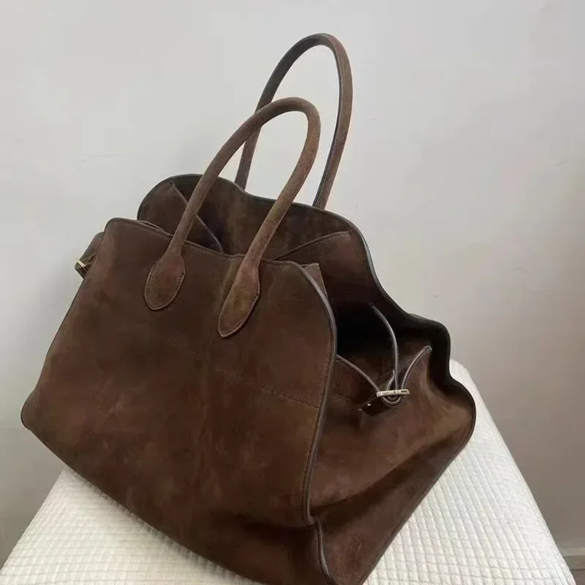 Large Suede Tote Bag – Brown Oversized Shoulder Handbag