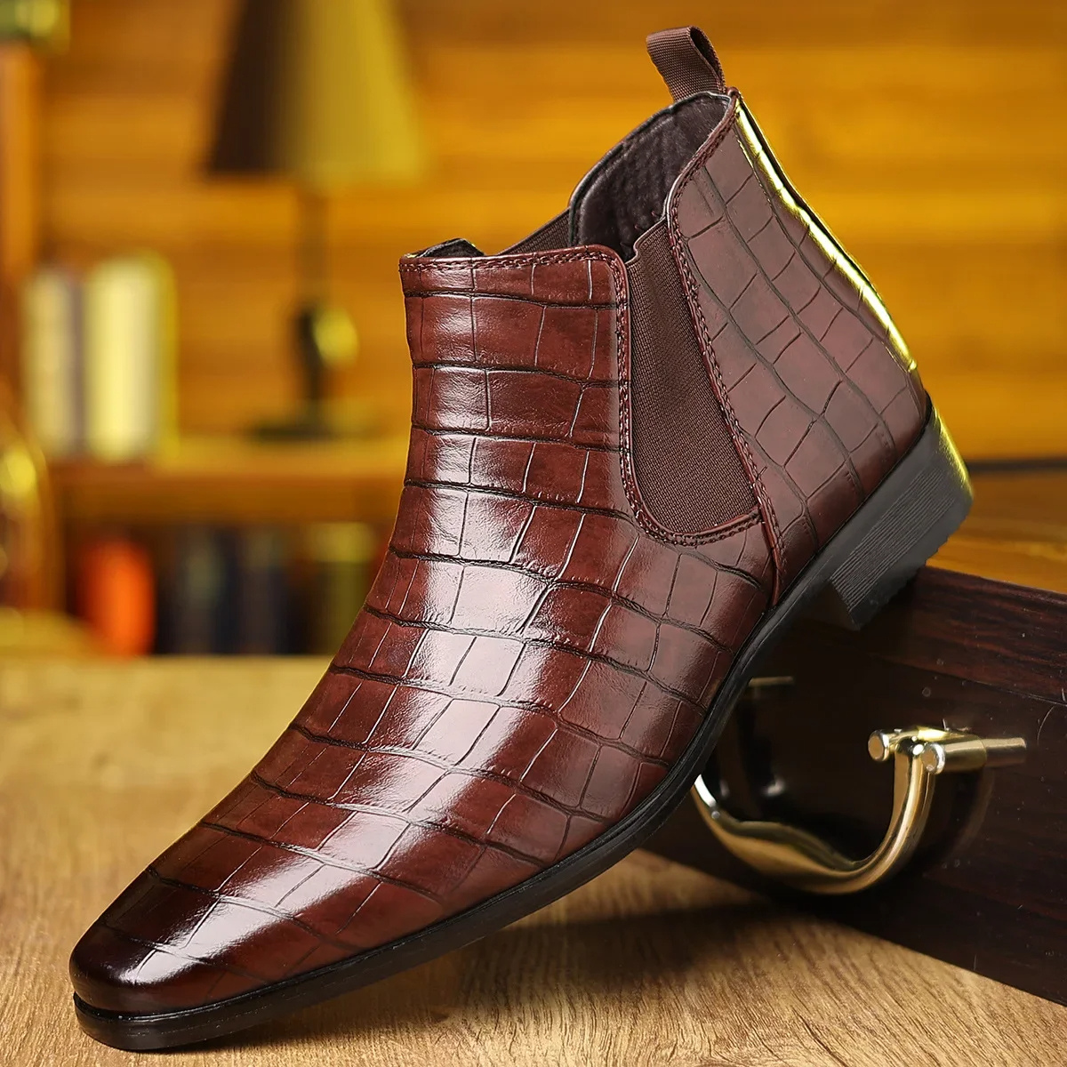 Men's Chelsea Boots – Croc Pattern Pointed Toe Dress Boots