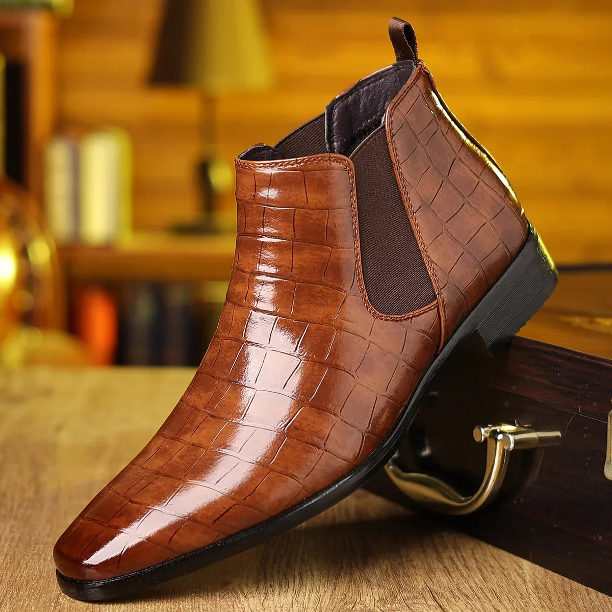 Men's Chelsea Boots – Croc Pattern Pointed Toe Dress Boots