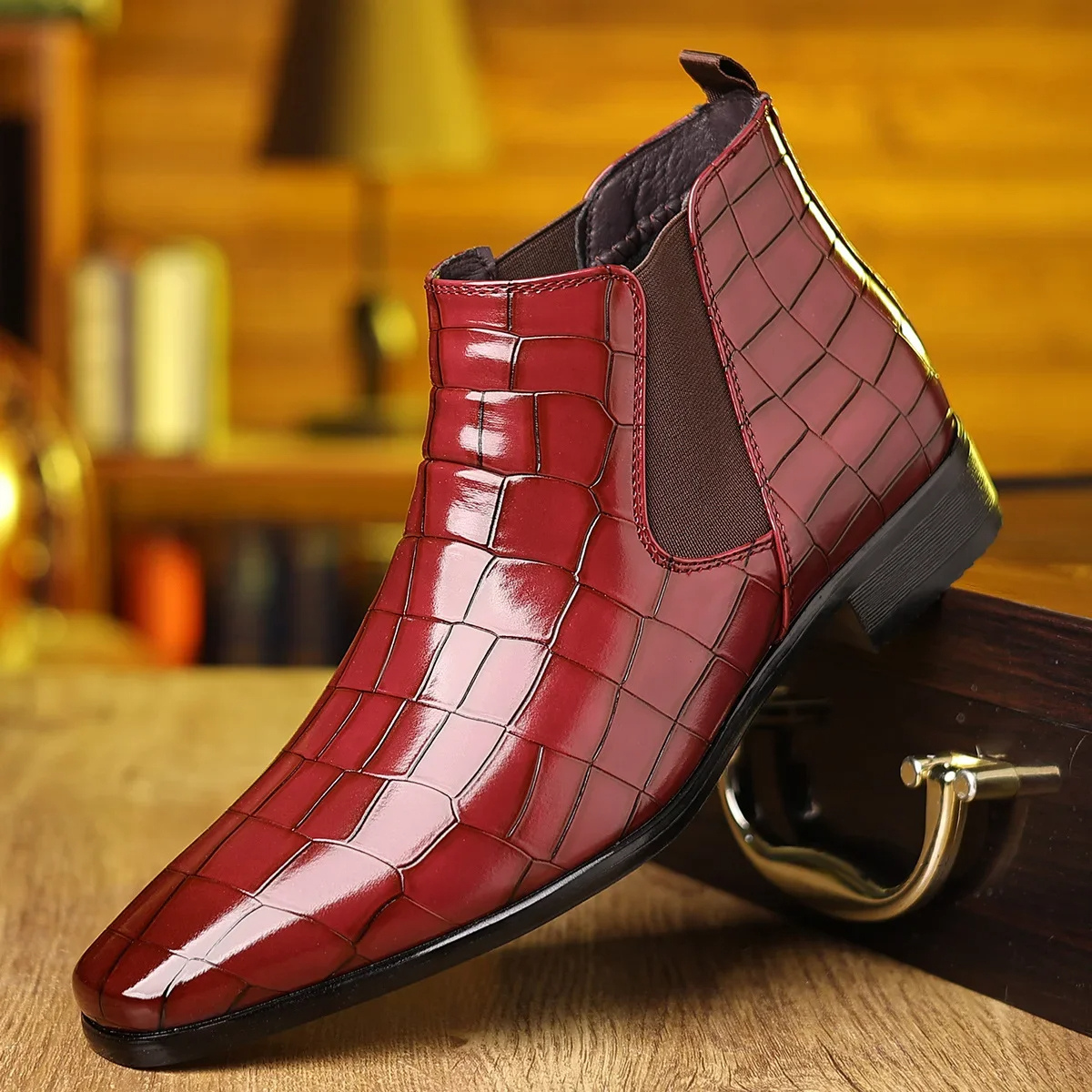 Men's Chelsea Boots – Croc Pattern Pointed Toe Dress Boots