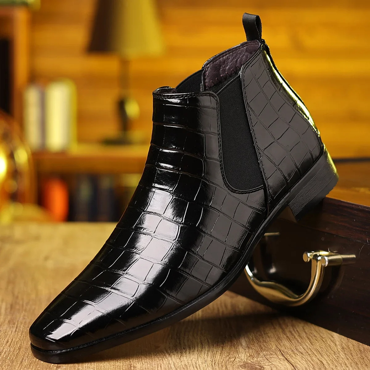 Men's Chelsea Boots – Croc Pattern Pointed Toe Dress Boots