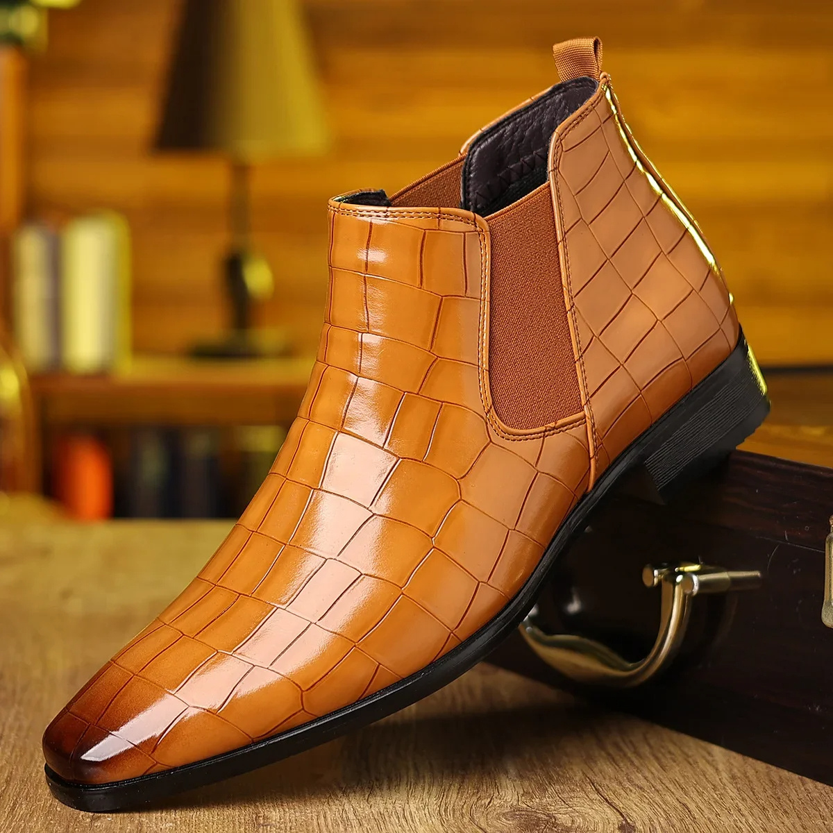 Men's Chelsea Boots – Croc Pattern Pointed Toe Dress Boots