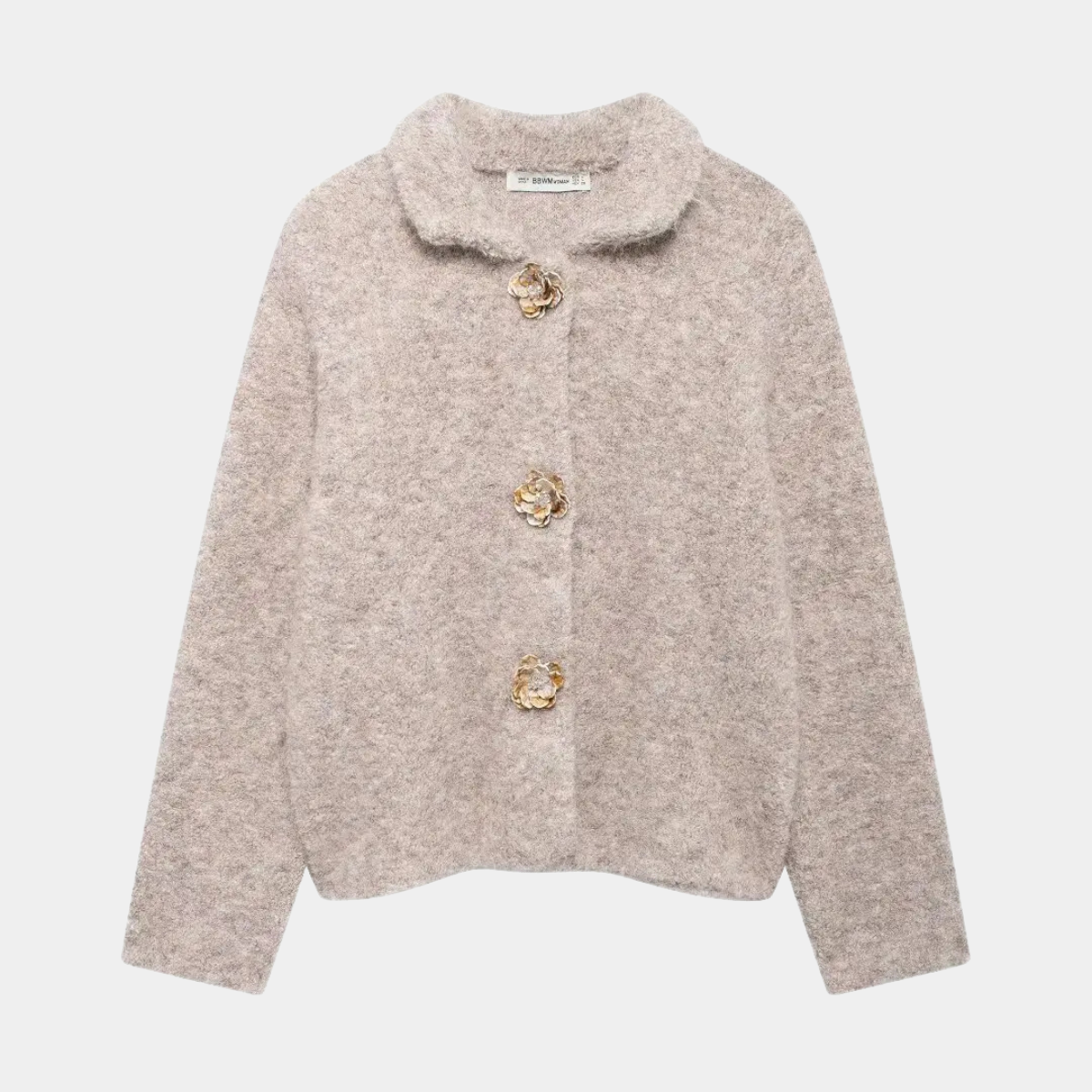 Wool Blend Cardigan – Knitwear with Gold Flower Buttons