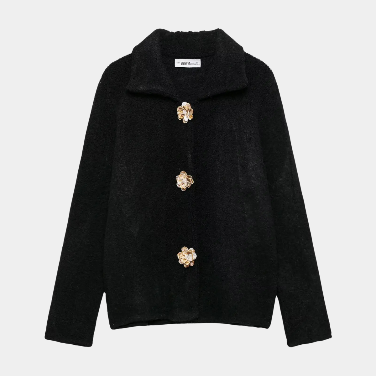 Wool Blend Cardigan – Knitwear with Gold Flower Buttons