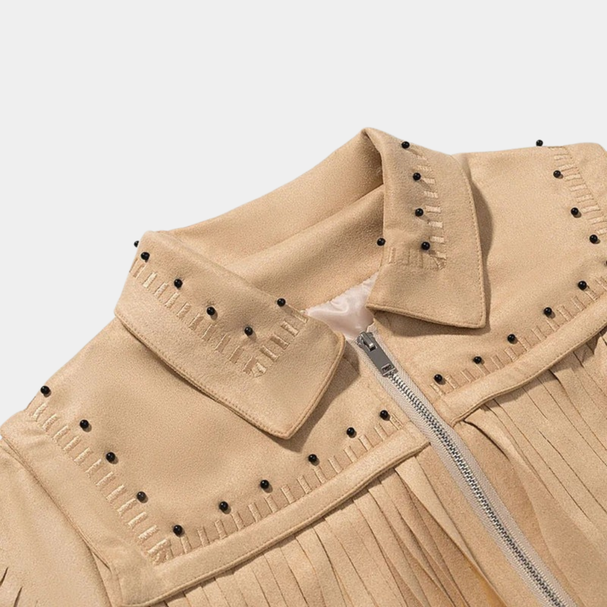 Fringe Suede Jacket – Western Style Studded Faux Leather