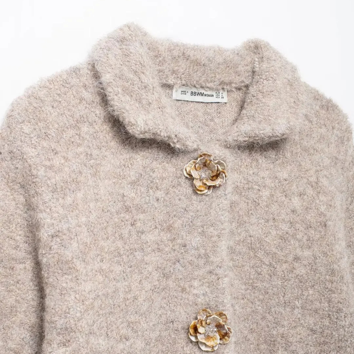 Wool Blend Cardigan – Knitwear with Gold Flower Buttons