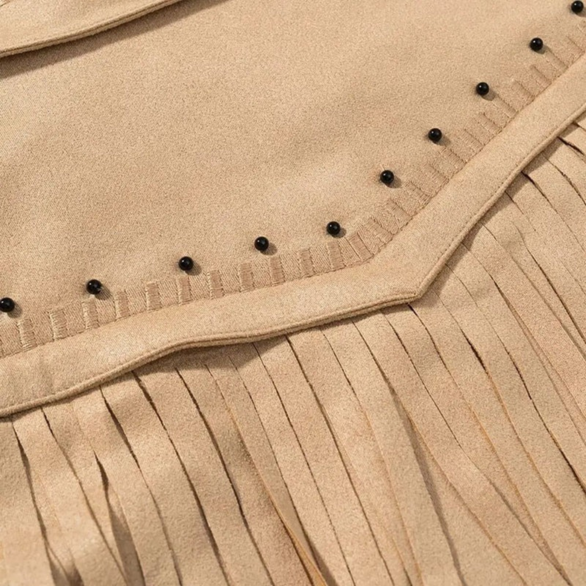 Fringe Suede Jacket – Western Style Studded Faux Leather