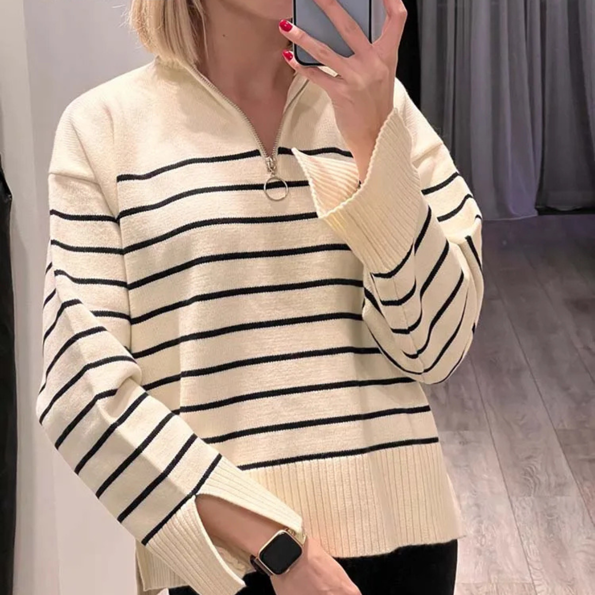 Striped Half Zip Sweater – Casual Knit Pullover Jumper