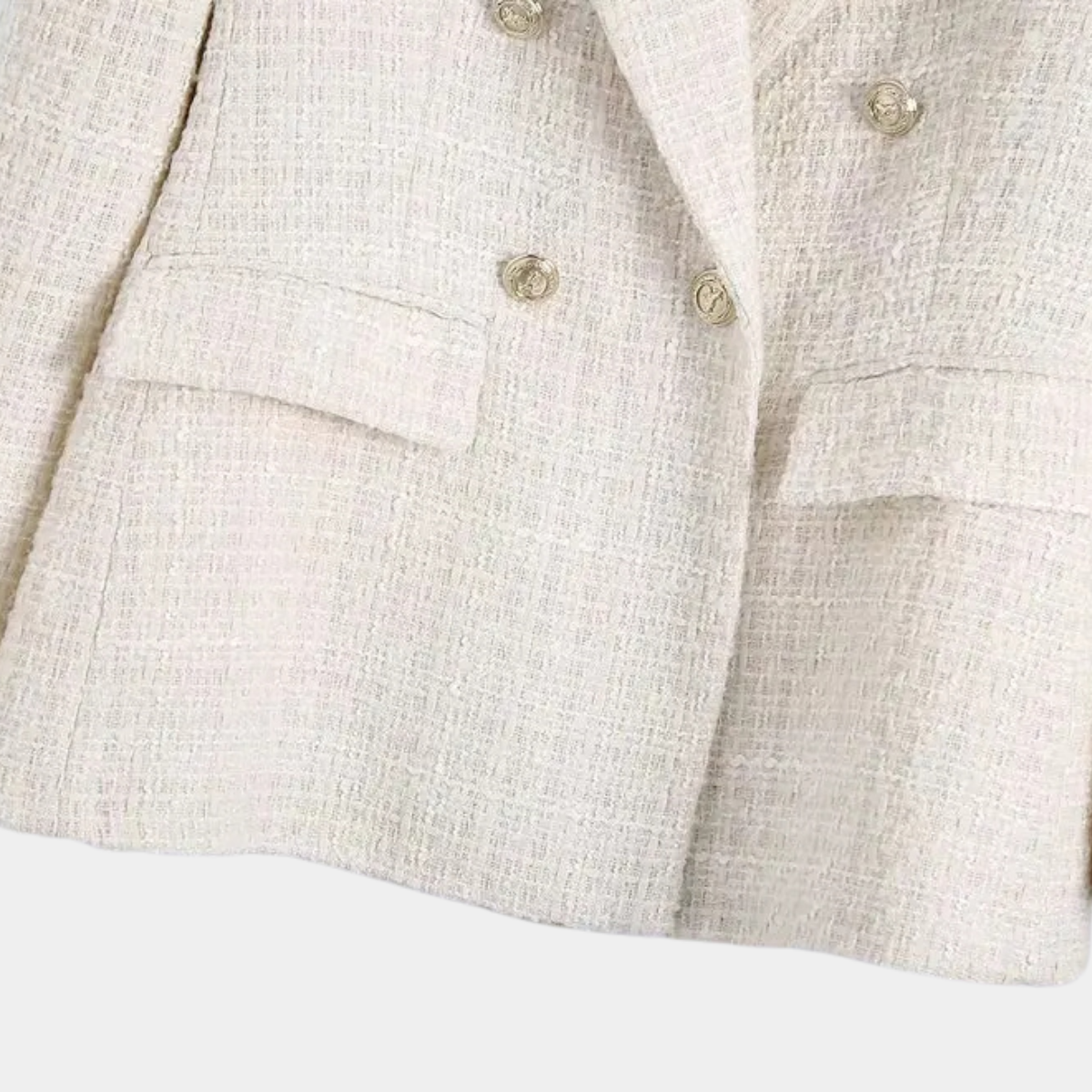 Double Breasted Tweed Blazer – Elegant Cream Jacket