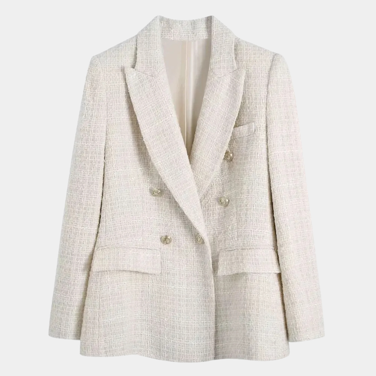 Double Breasted Tweed Blazer – Elegant Cream Jacket