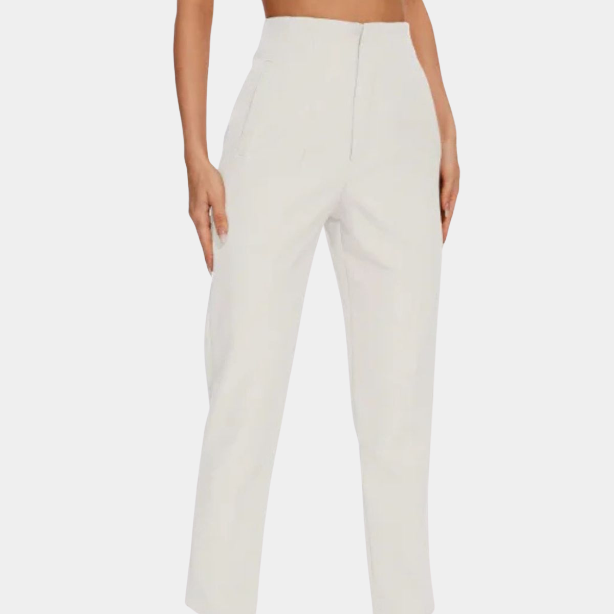 High Waist Slim Fit Trousers – Tailored Office Pants with Pockets