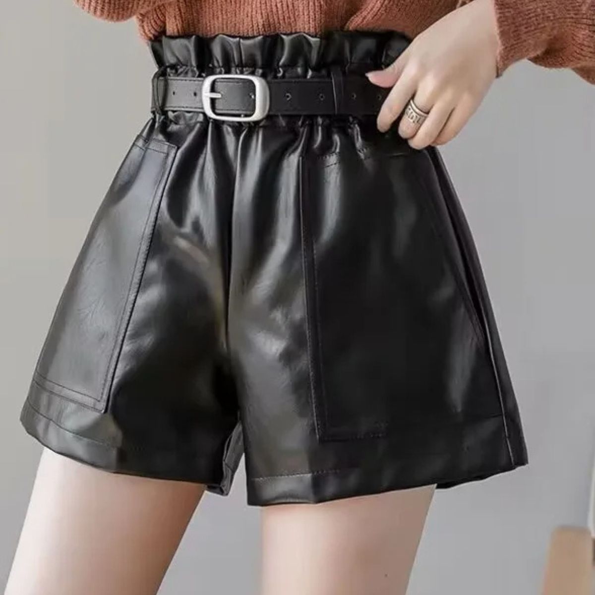 Belted Leather Shorts – Stylish High Waist