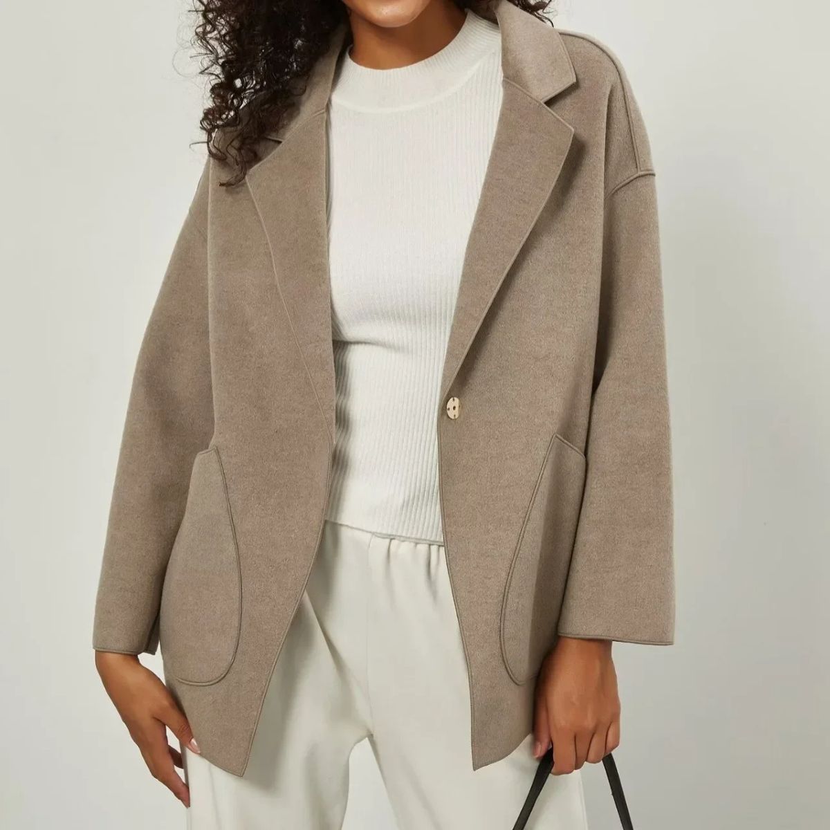 Wool Blend Loose Fit Jacket – Reversible Blazer Coat