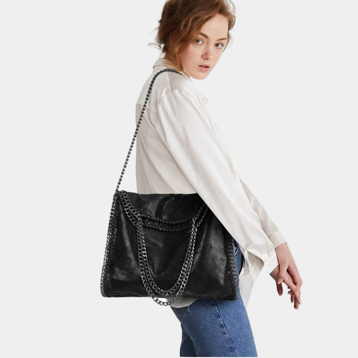 Stylish Black Tote Bag – Chain Shoulder Strap