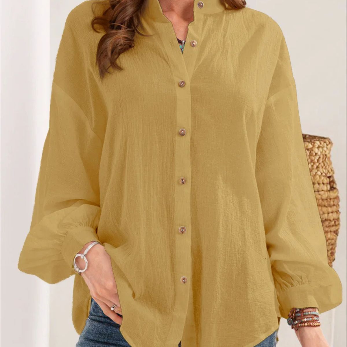 Lightweight Cotton Linen Button Down Blouse