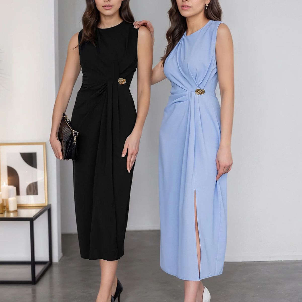 Elegant Black Midi Dress for Women