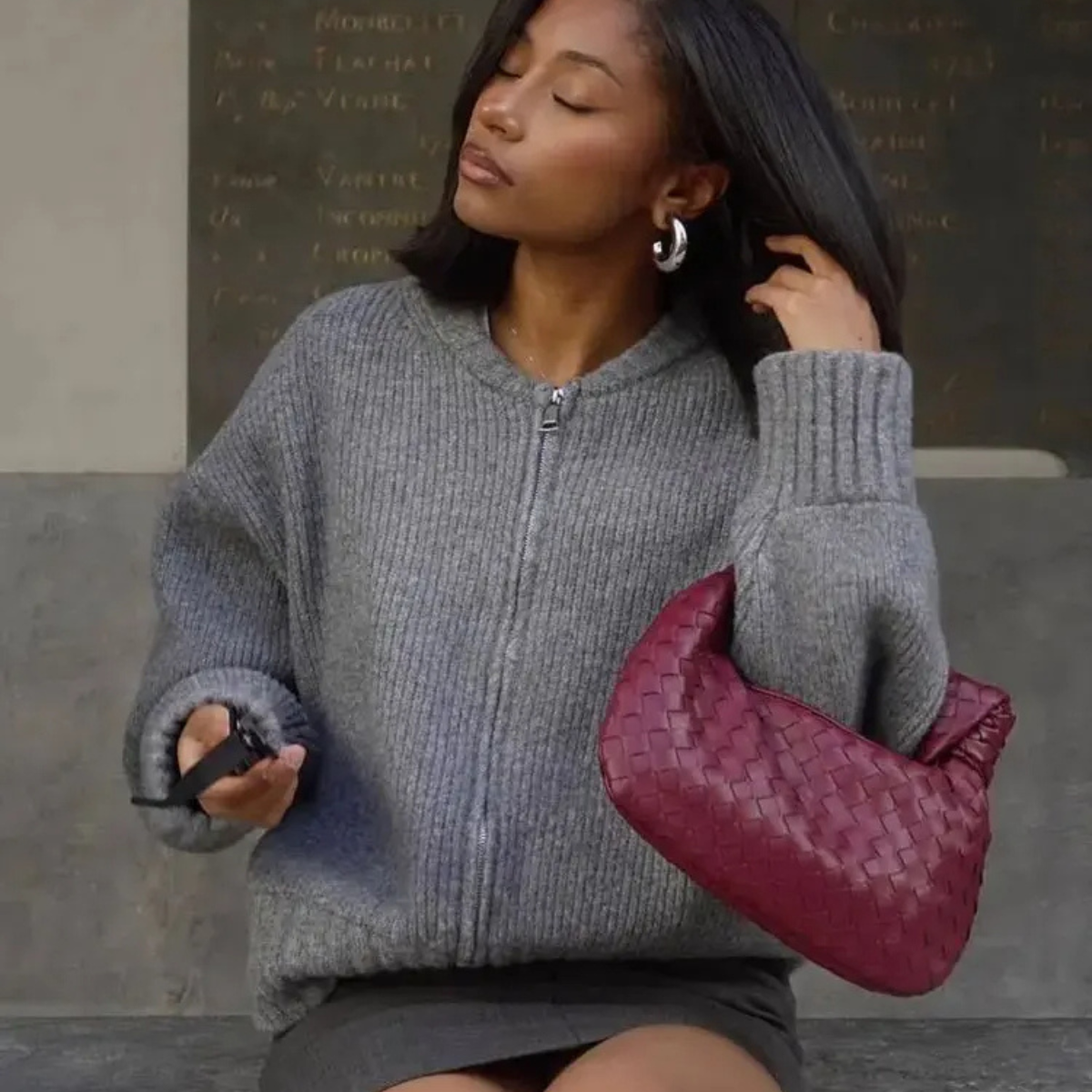 Zip Up Knitted Cardigan – Grey Casual Wool Blend Jumper