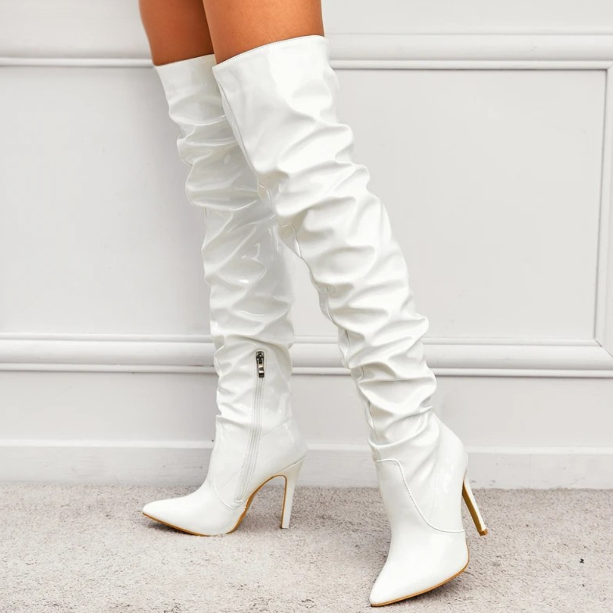 Knee High Heel Boots – Patent Leather Thigh High Stiletto Boots