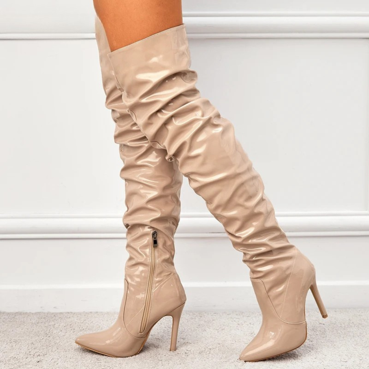 Knee High Heel Boots – Patent Leather Thigh High Stiletto Boots