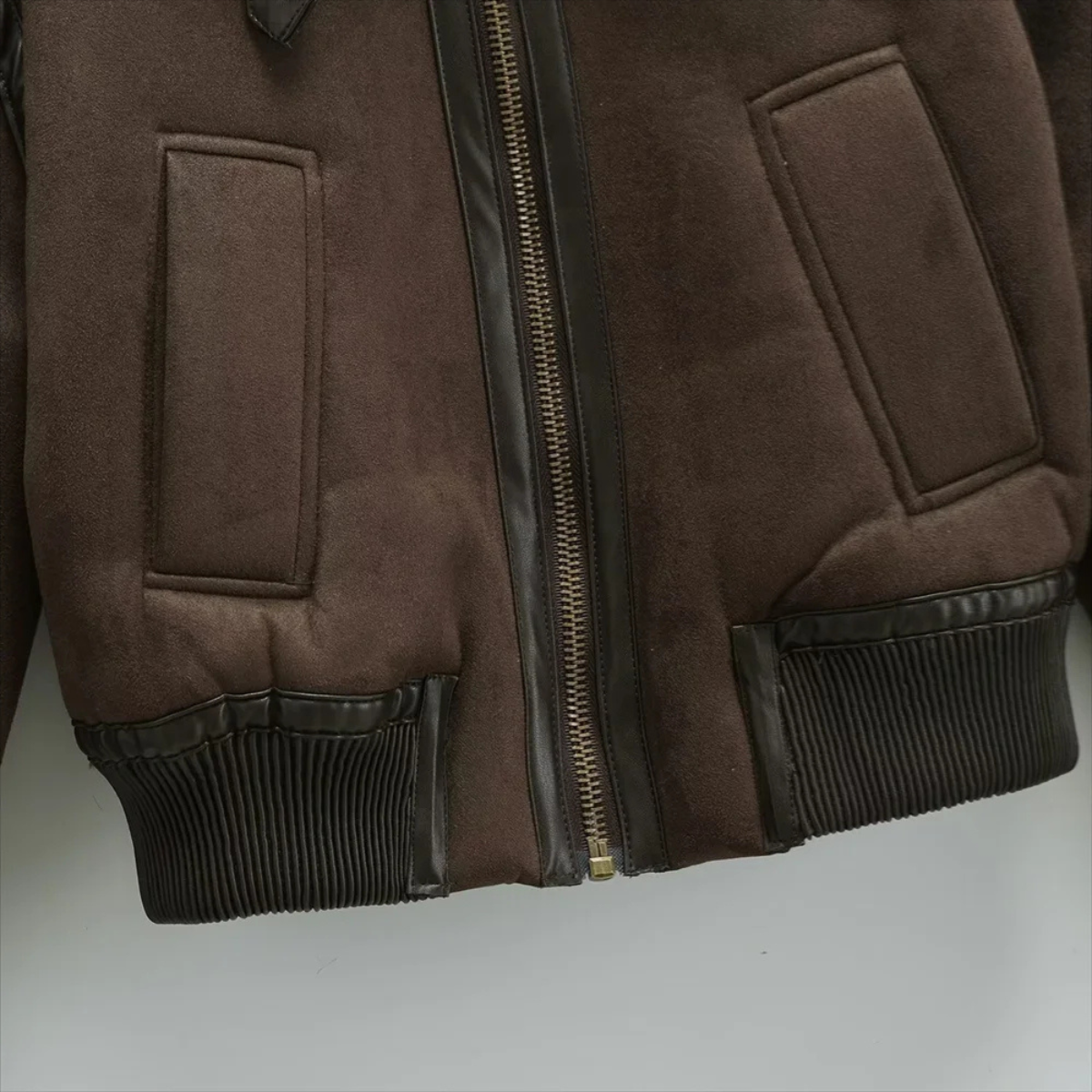 Brown Shearling Jacket – Faux Leather Bomber Coat with Fur Collar