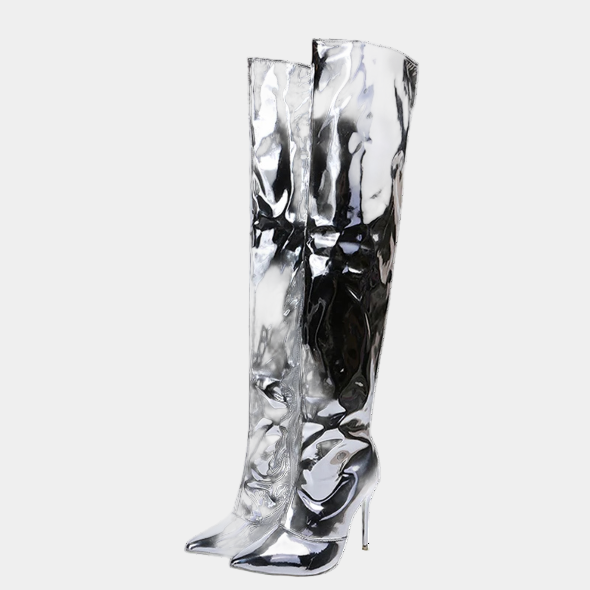 Elegant Knee High Boots – High Heel Metallic Thigh High Boots