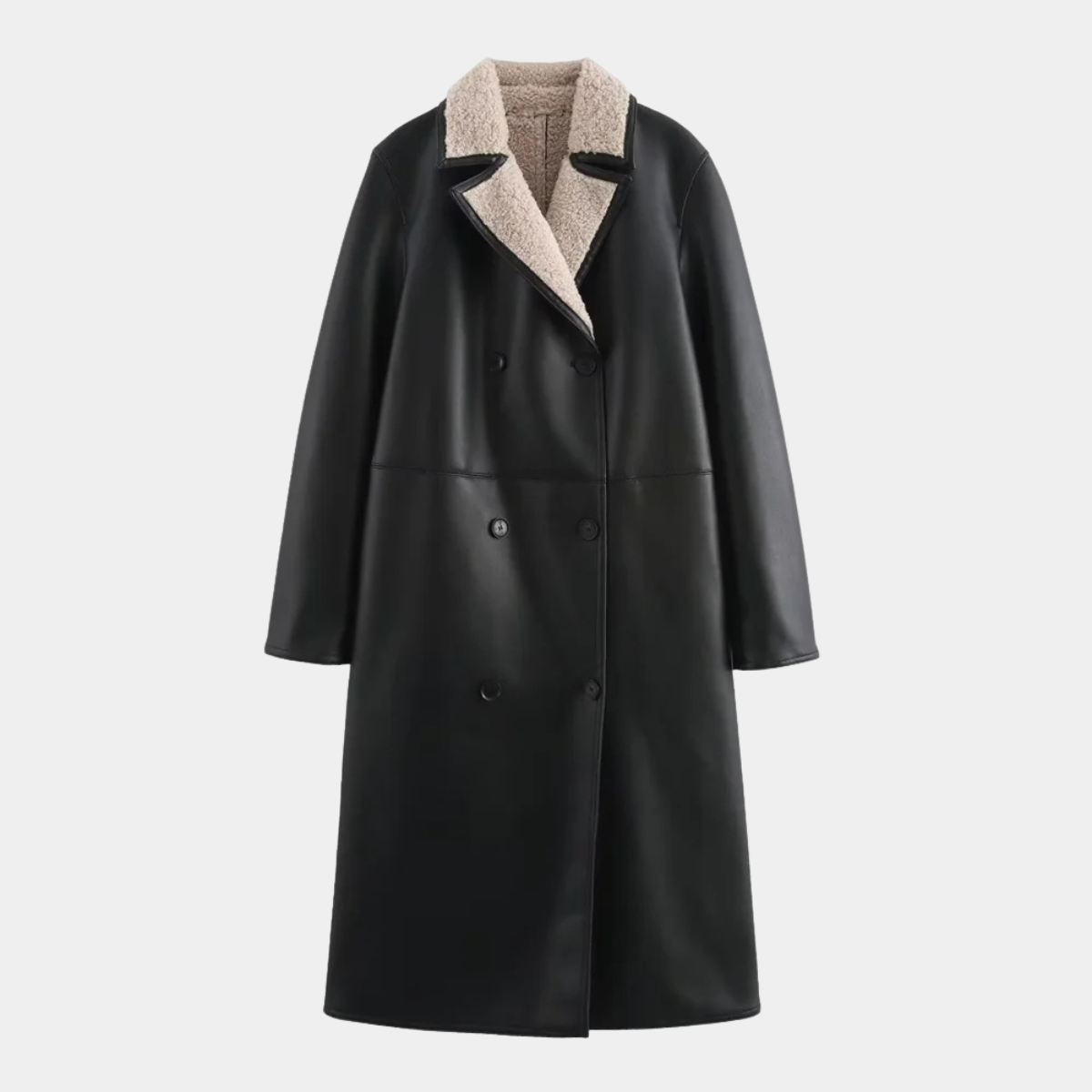 Long Leather Chic Coat – Black Winter Style