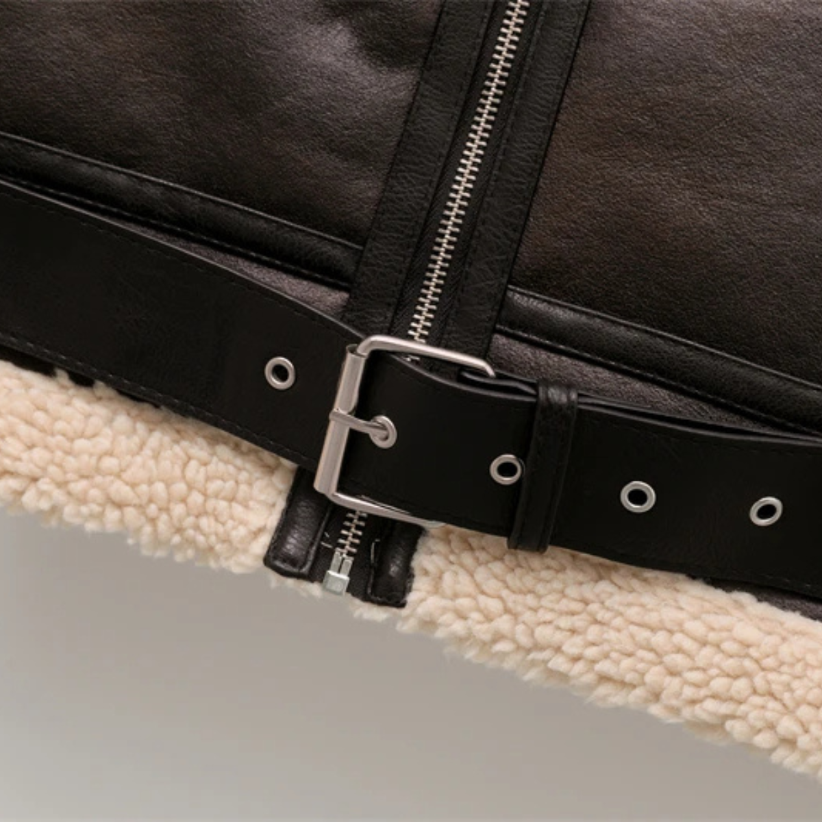 Cropped  Shearling Jacket – Faux Leather Winter Coat