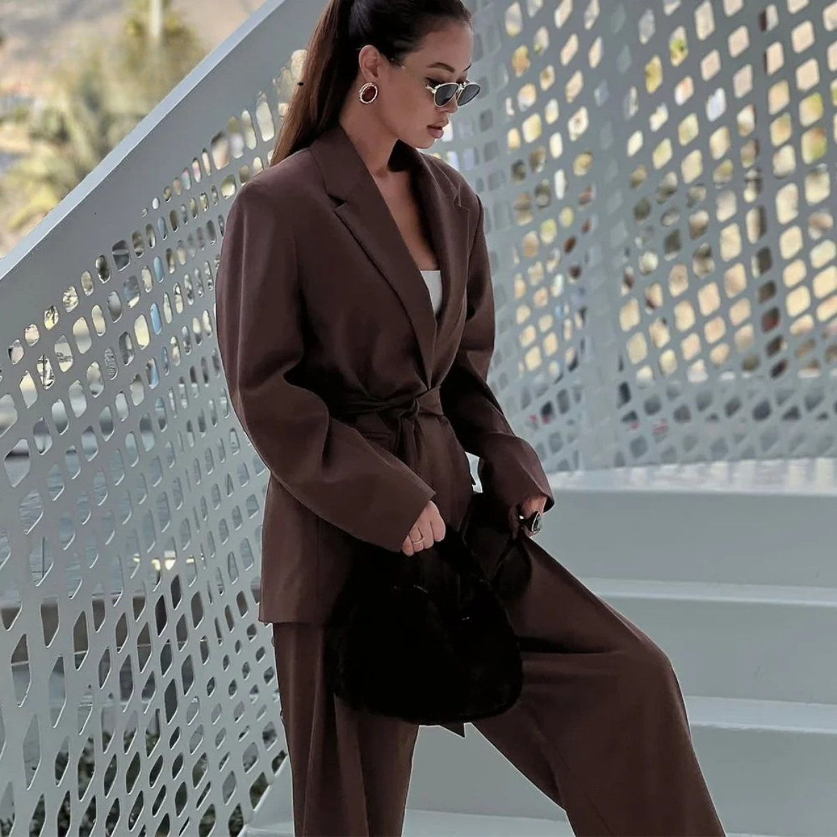 Oversized Blazer & Wide Leg Trousers Set – Elegant Two Piece Suit