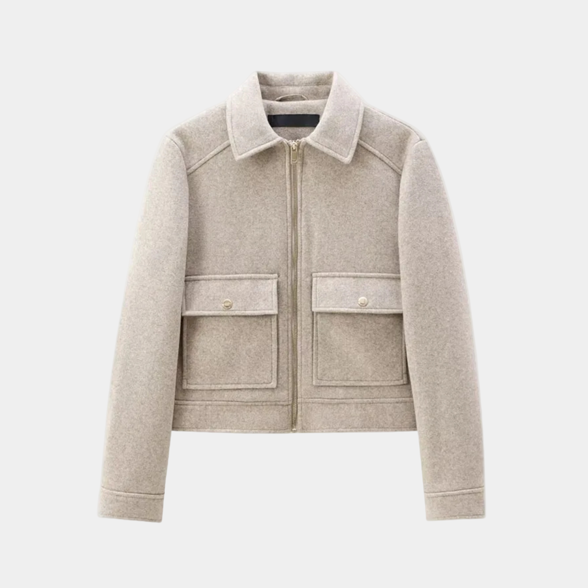 Cropped Wool Blend Jacket – Zip Up Short Coat with Pockets