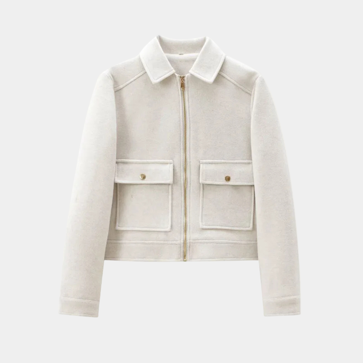 Cropped Wool Blend Jacket – Zip Up Short Coat with Pockets