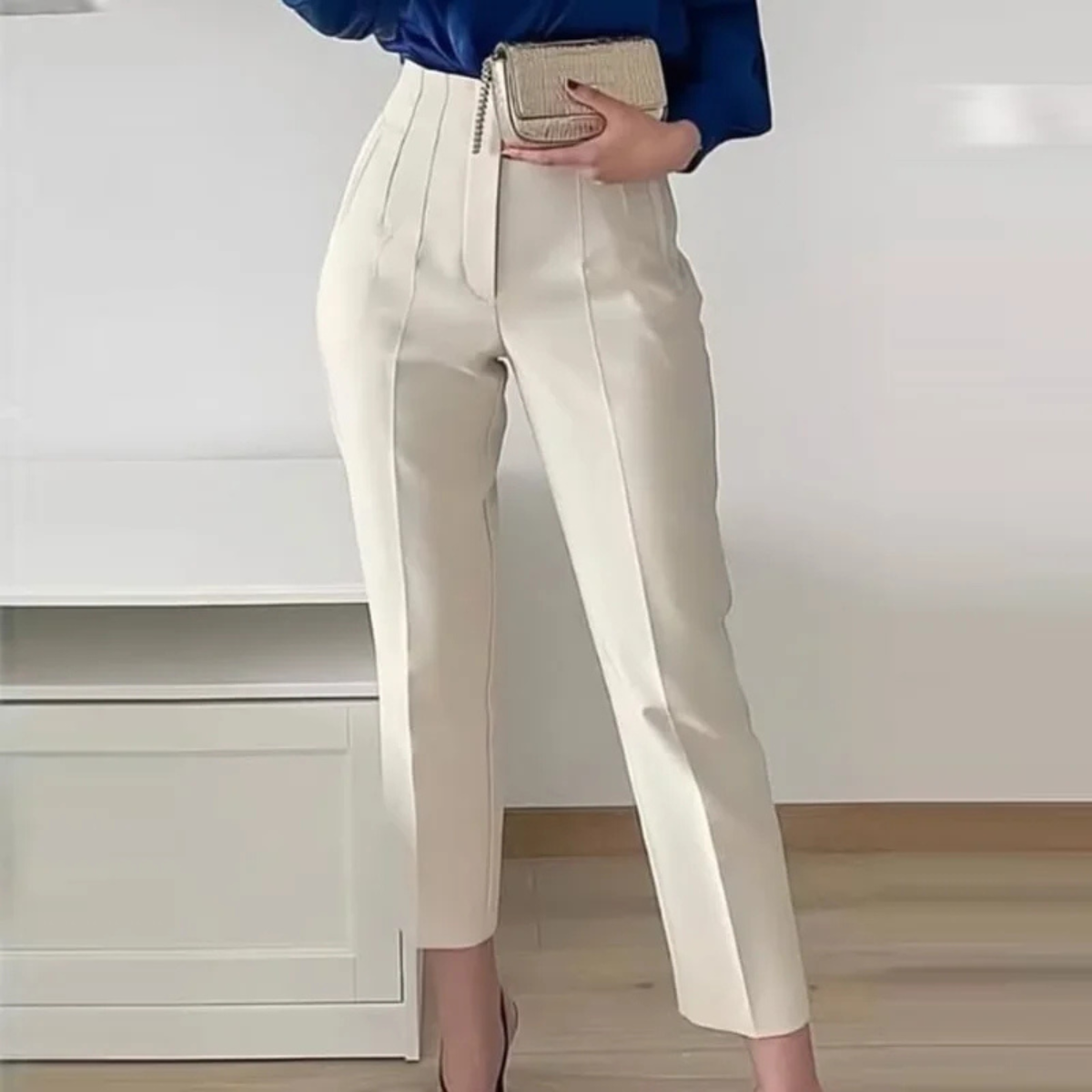 High Waist Tailored Trousers – Slim Fit Cropped Pants