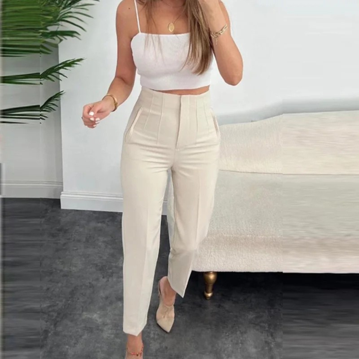 High Waist Tailored Trousers – Slim Fit Cropped Pants