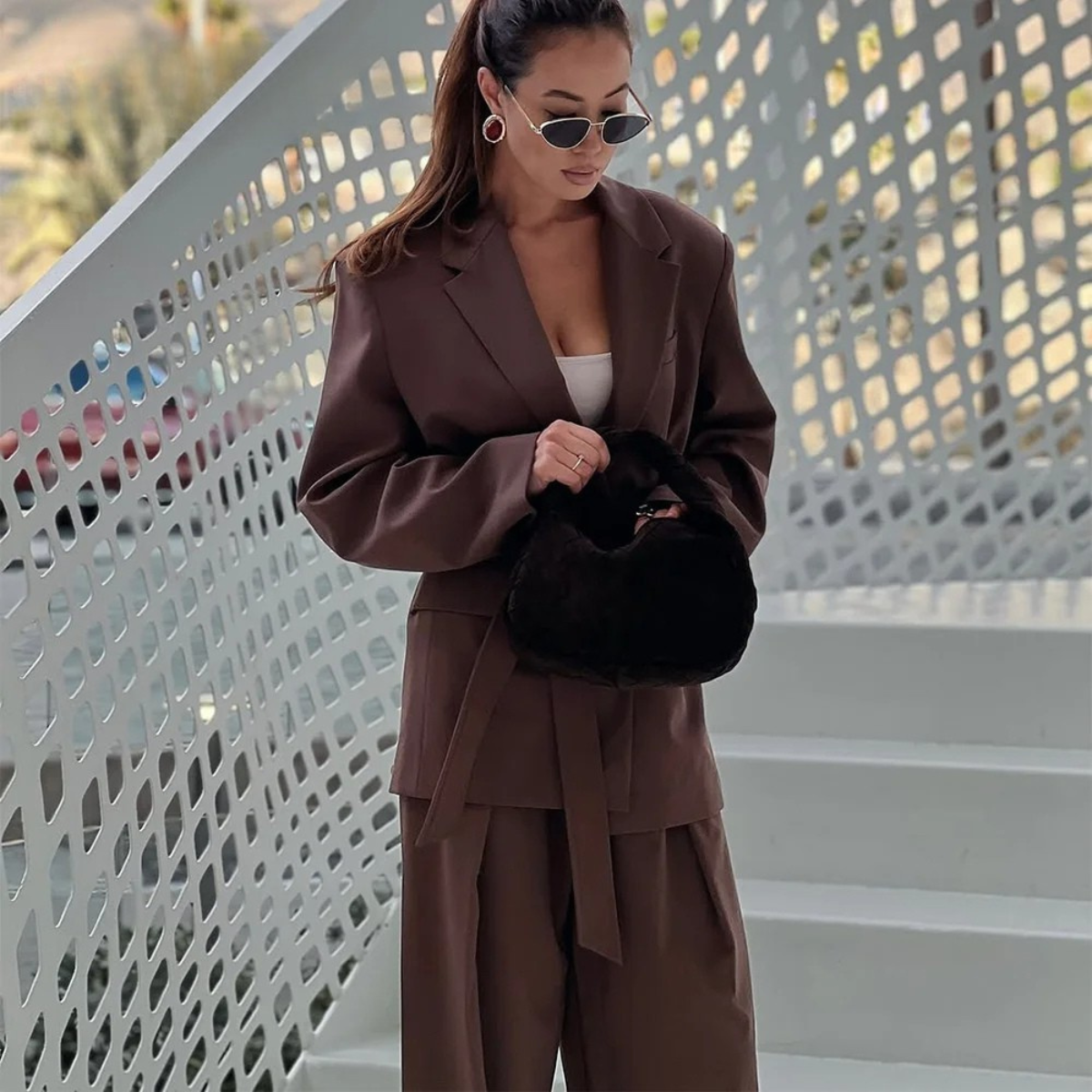 Oversized Blazer & Wide Leg Trousers Set – Elegant Two Piece Suit
