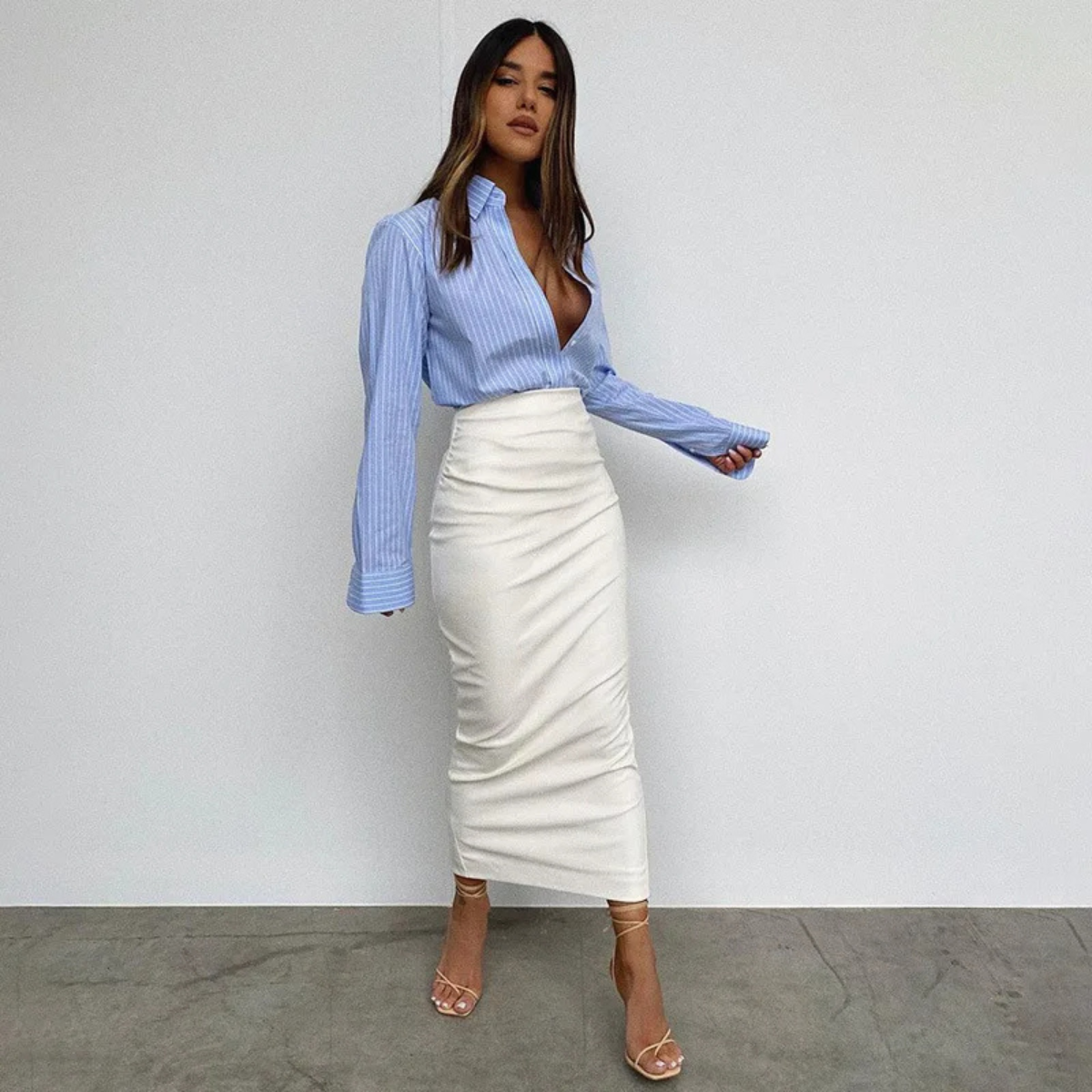 High Waist Satin Midi Skirt – Elegant Slim Fit Pencil Skirt