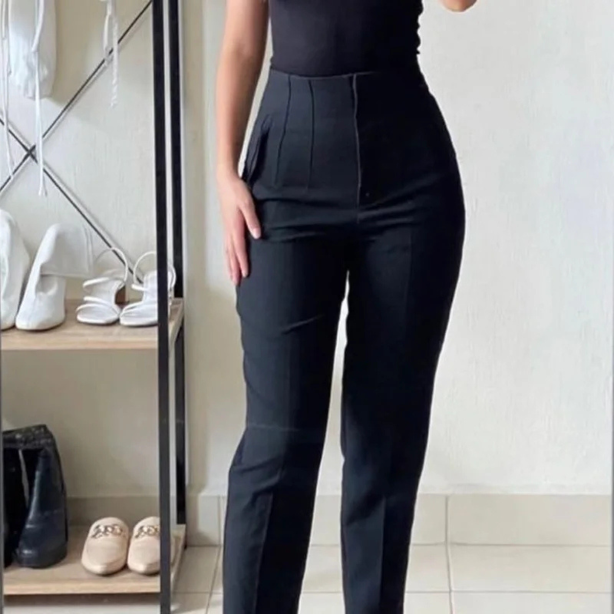 High Waist Tailored Trousers – Slim Fit Cropped Pants