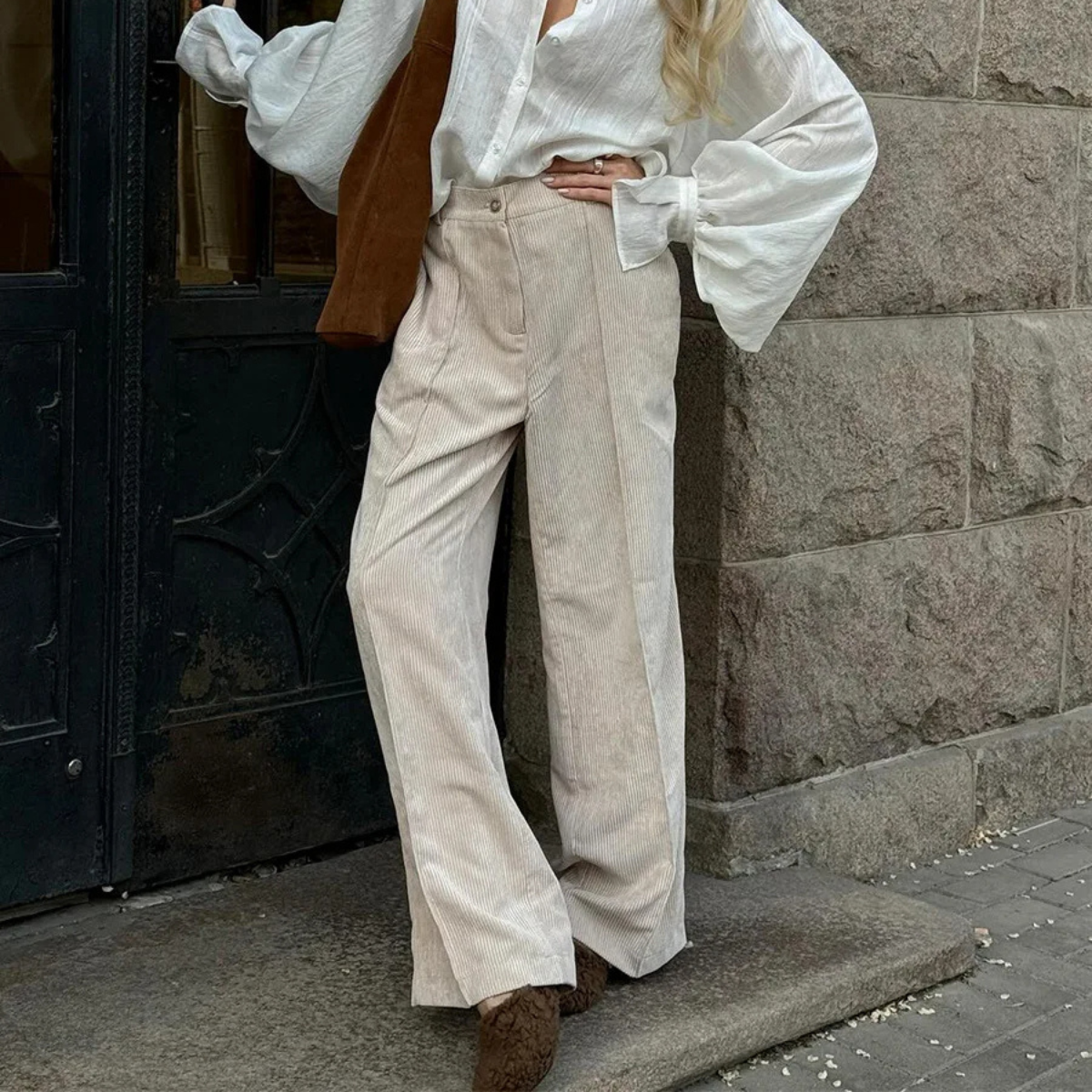 Wide Leg Corduroy Trousers – High Waist Casual Pants