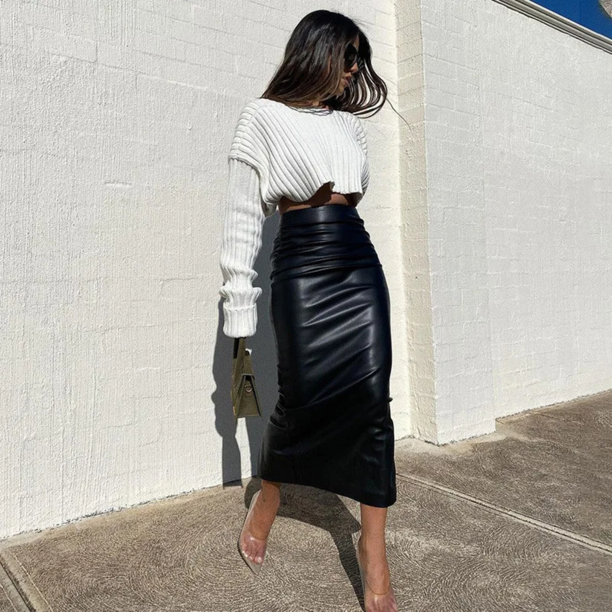 High Waist Satin Midi Skirt – Elegant Slim Fit Pencil Skirt