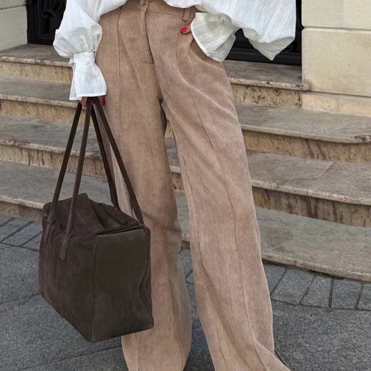 Wide Leg Corduroy Trousers – High Waist Casual Pants