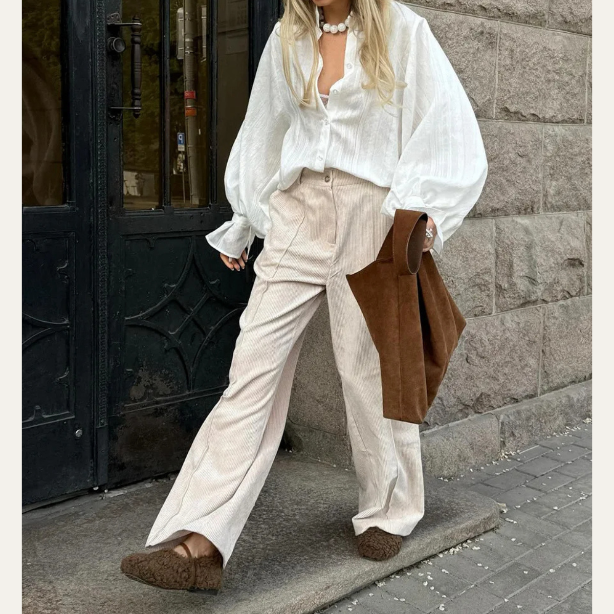 Wide Leg Corduroy Trousers – High Waist Casual Pants
