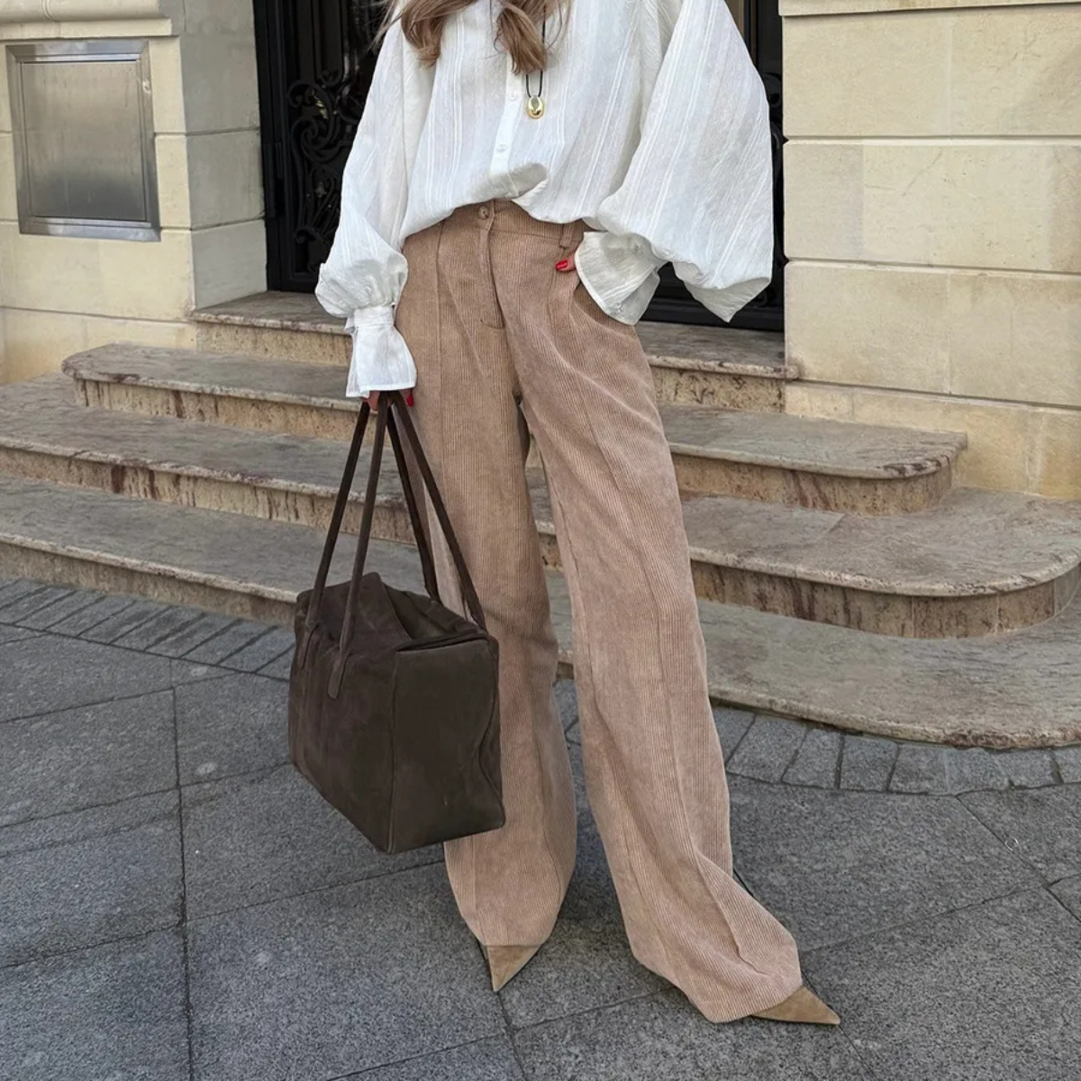 Wide Leg Corduroy Trousers – High Waist Casual Pants