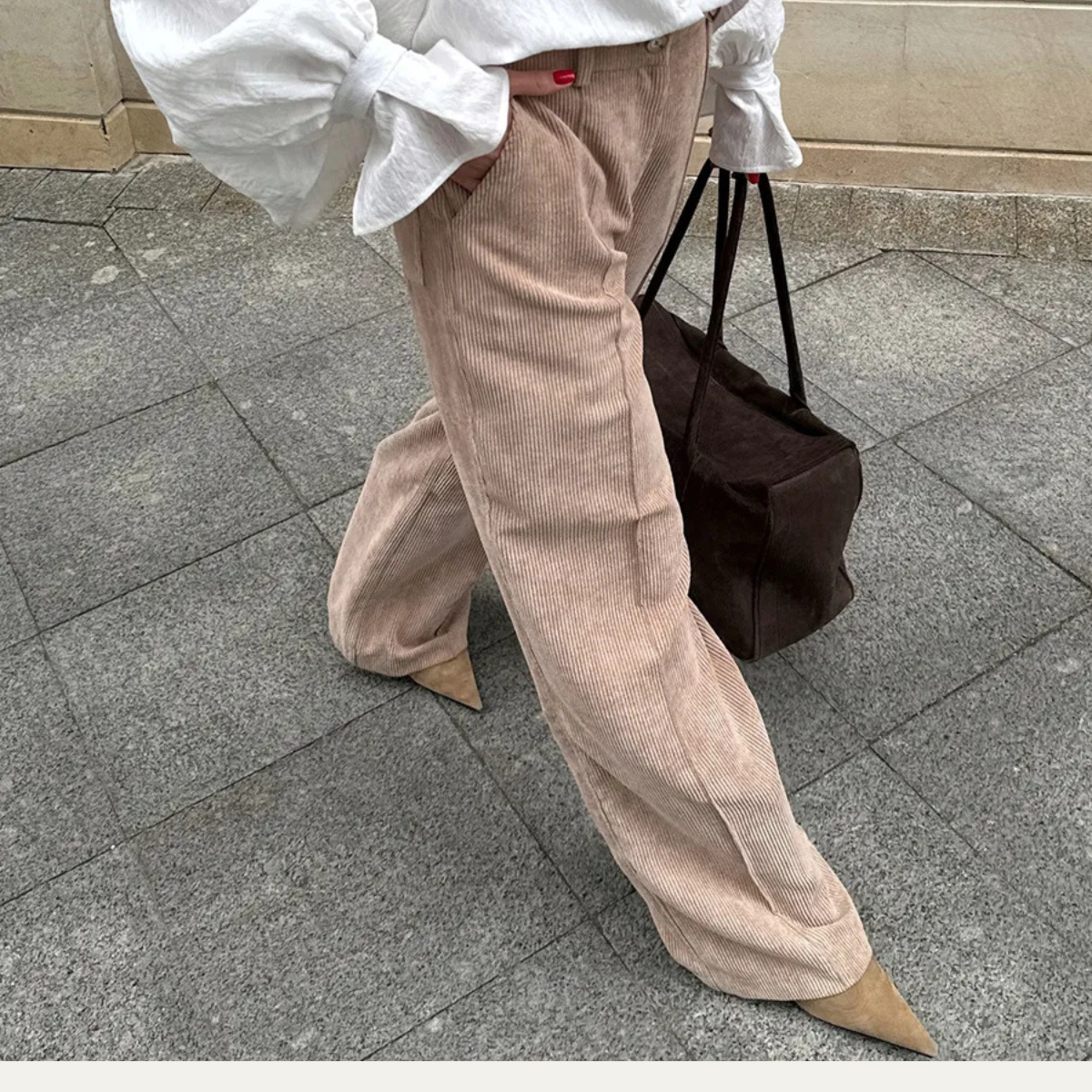 Wide Leg Corduroy Trousers – High Waist Casual Pants